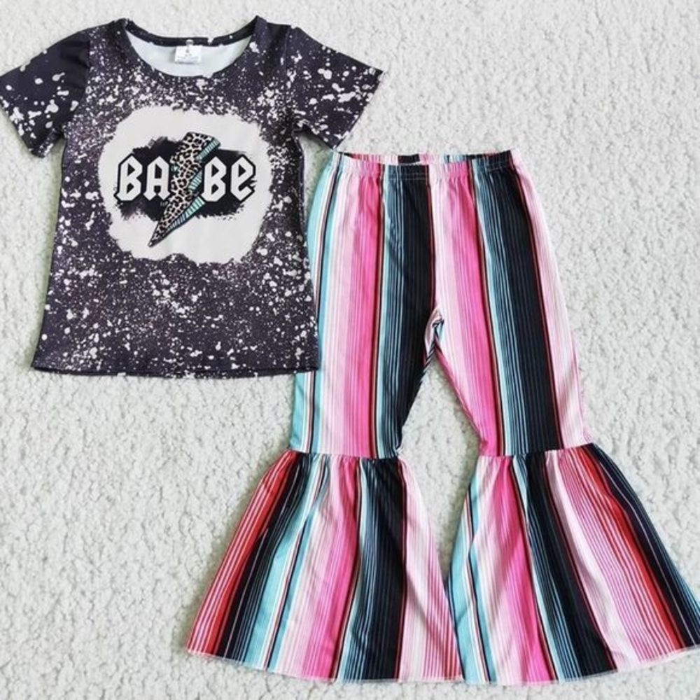 BABE Handmade Girl’s 3T Coord Set Rock N Roll Bell Bottoms NEW Lightning Fall